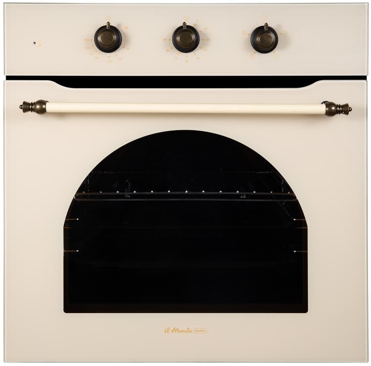 Встраиваемый духовой шкаф электрический деревенский Ретро стиль Rustico, 66 литров, Конвекция, 6 режимов, до 275 С., Двойное стекло, il Monte BO-66 MK IVORY RUSTICO