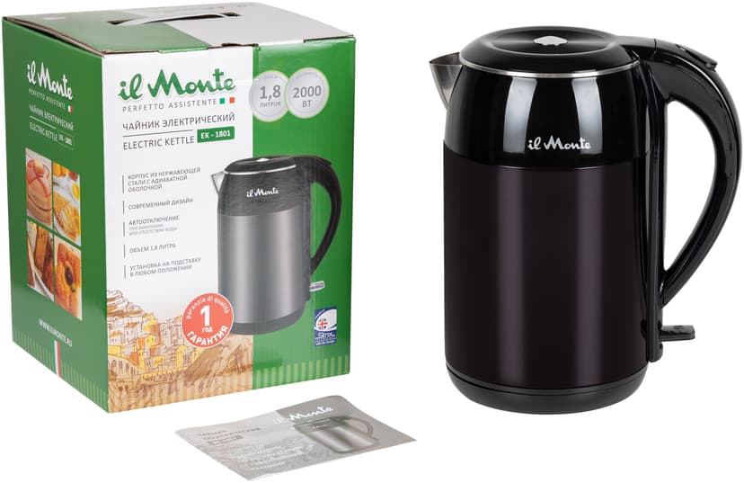 Чайник электрический, Strix, Противоожоговый корпус, Нержавеющая сталь, 1,8 л., il Monte EK-1801--24