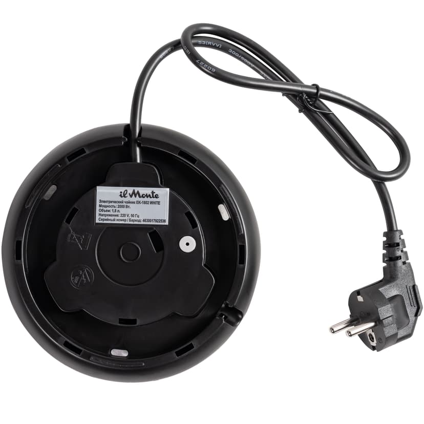 Чайник электрический, 1,8 л., 2000 Вт., Стальной корпус, Адиабатное (ненагревающееся) покрытие, il Monte EK-1802--12